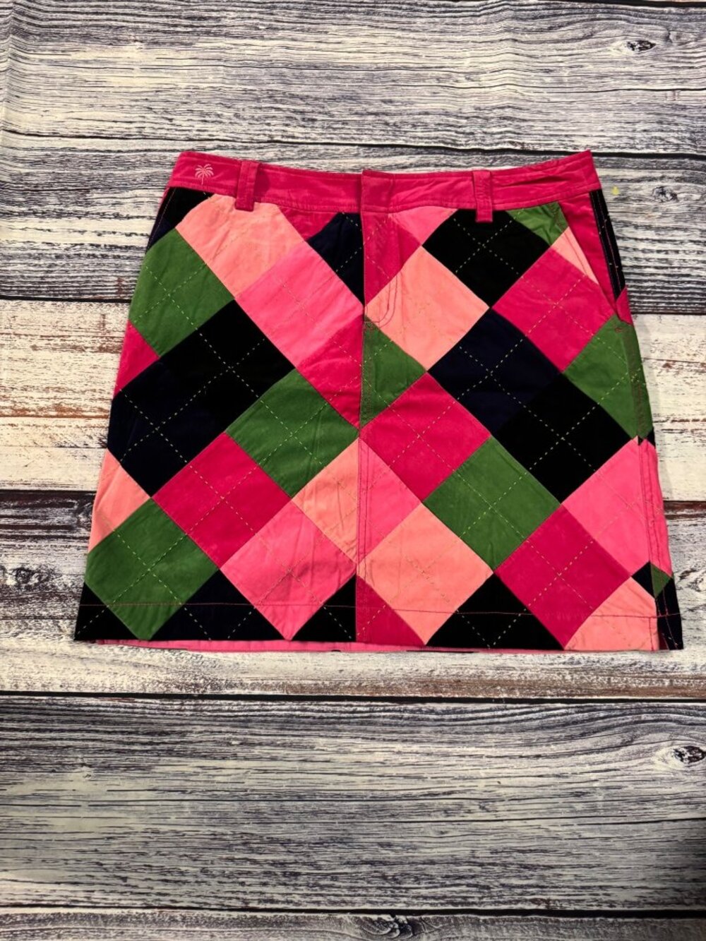 Y2K Lilly Pulitzer Size 12 Argyle Mini Skirt Pink Green Navy Preppy Golf